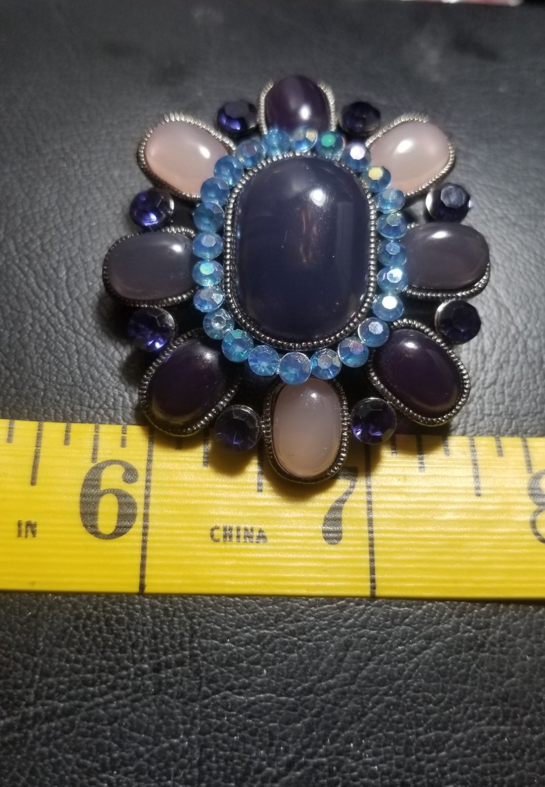 Vintage Silver Tone Purple Rhinestone Open Back Brooch Unmarked Pendant Pin
