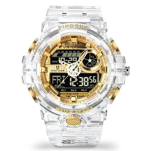 PINDOWS Analog Digital Wristwatch 50m Waterproof Date Multifunction Japan F/S