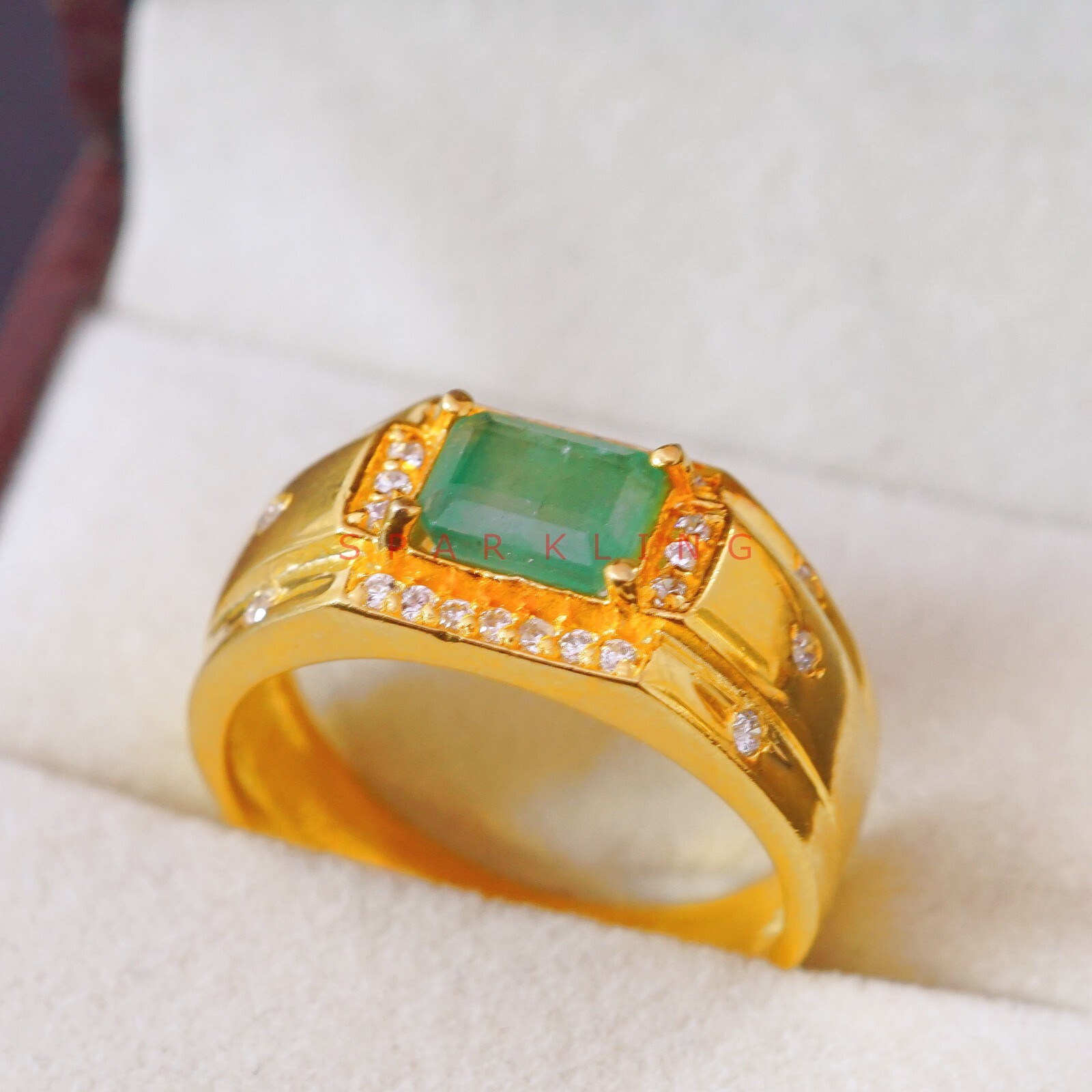 Emerald Octagon Cut With 14K Solid Gold Ring For Men’s #E508