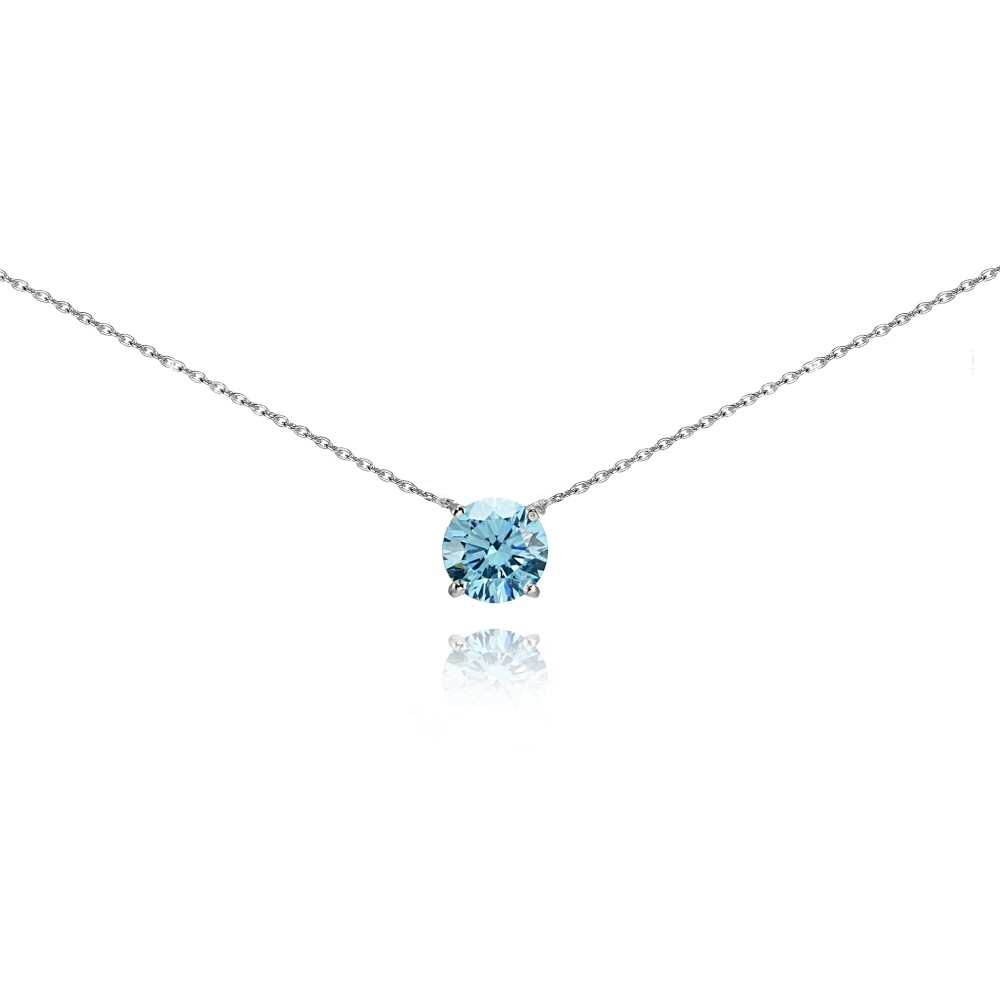Light Blue Solitaire Choker Necklace made with European Crystals in 925 Silver
