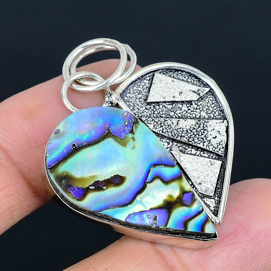 Mesmerising Abalone Shell Gemstone 925 Sterling Silver Pendant 1.78″ p112