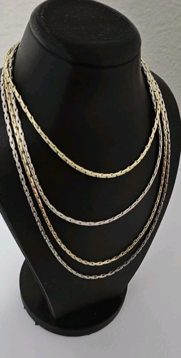 Chicos Layered Chain Necklace Gold Silver Tone Multi Strand Bold Statement Link