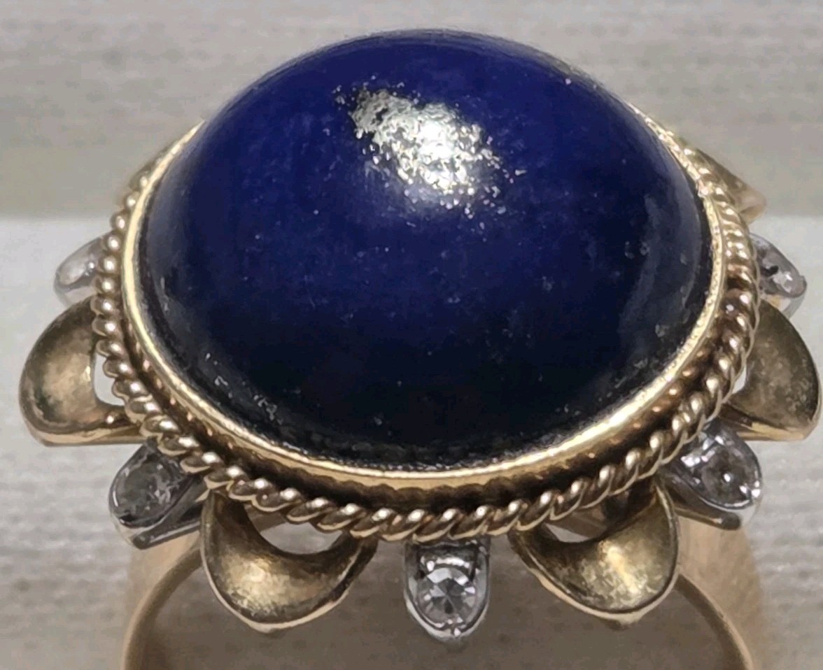 VINTAGE 14K LAPIS LAZULI & DIAMOND ESTATE RING 5-1/2 YCM 7.12 GRAMS