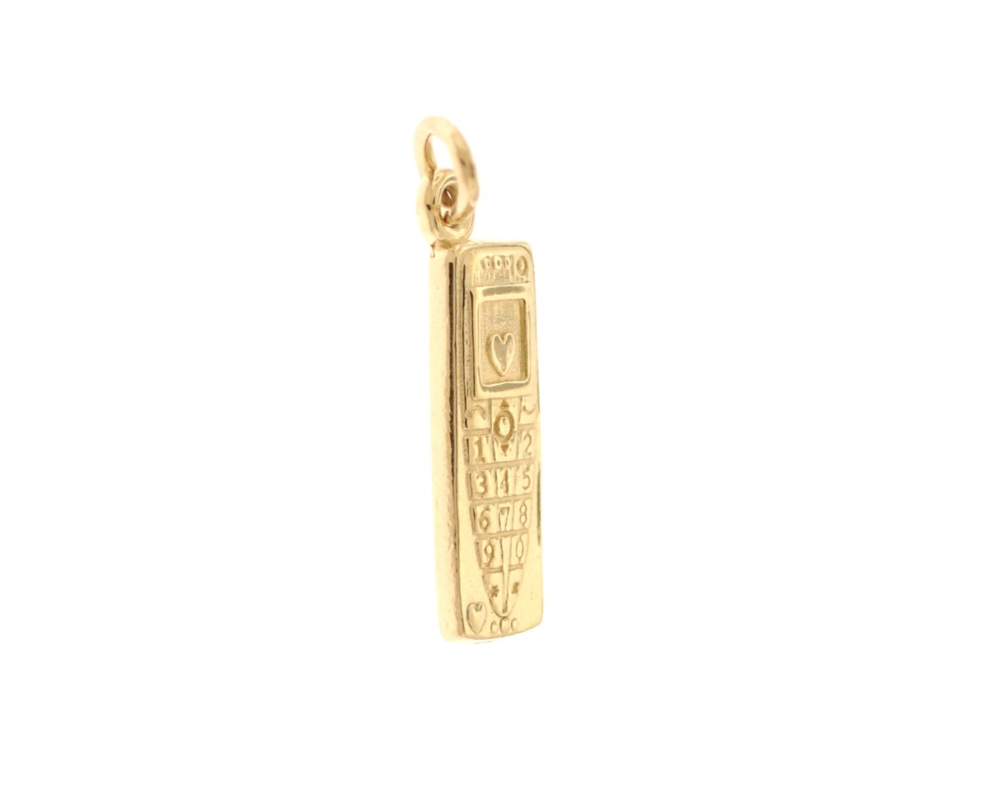 14K Yellow Gold 3D Cell Phone with Heart on Screen Charm