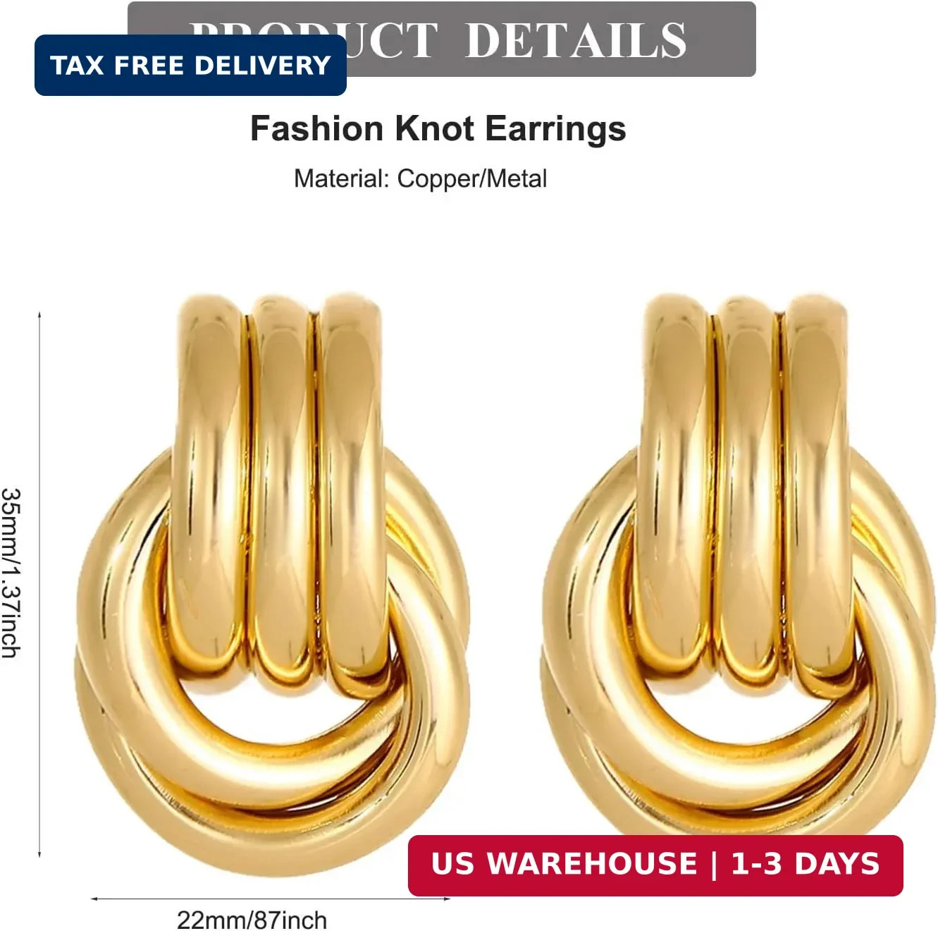 14K Gold Silver Knot Earrings for Women Heart Link Drop Dangle Earring Chunky St