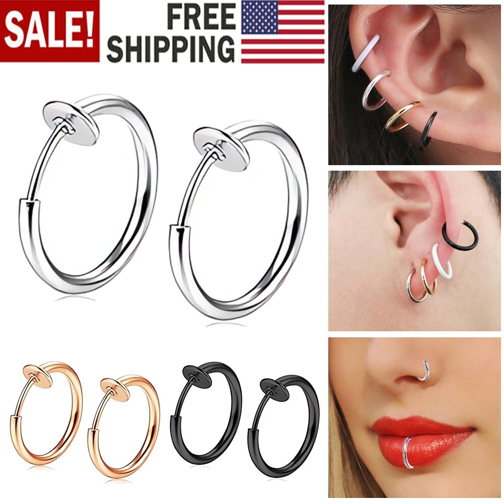 Women Clip On Hoop Earrings Stainless Steel Clip On Earrings Non-Pierced 1-3Pair