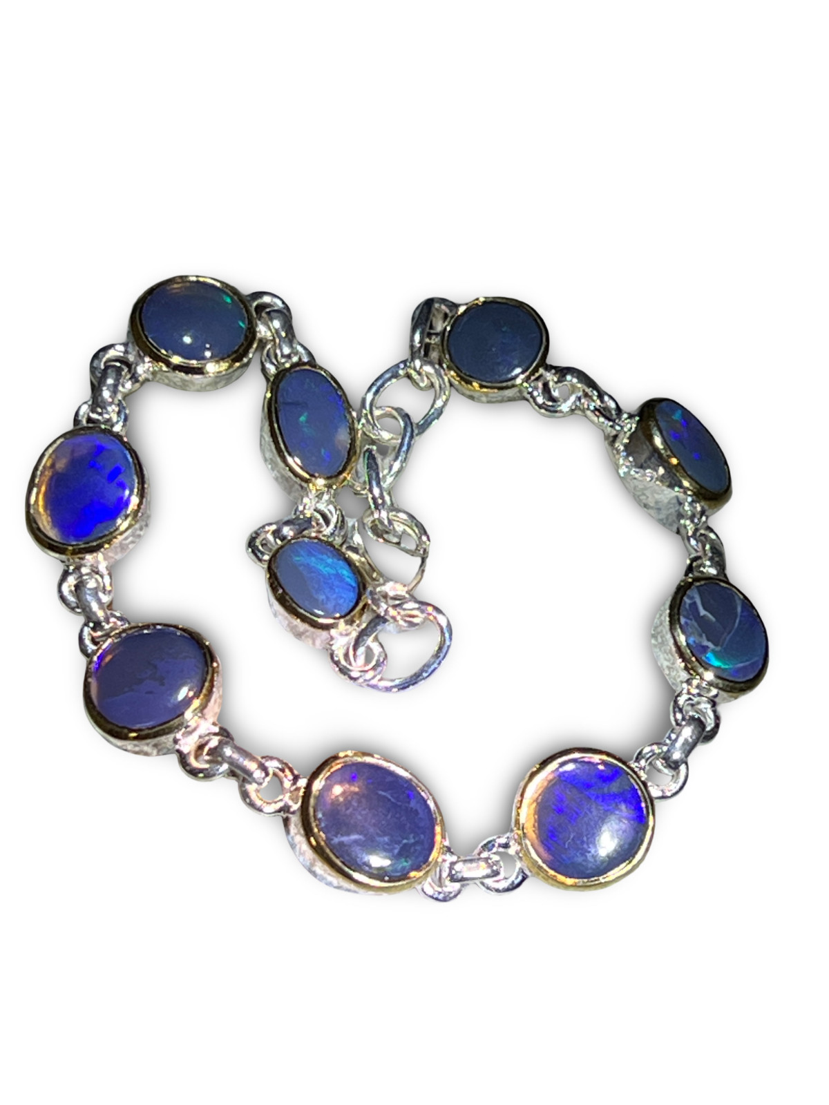 Opulent Blue Metallic Boulder Opal Link Bracelet in 18Kt Goldvermeil Setting