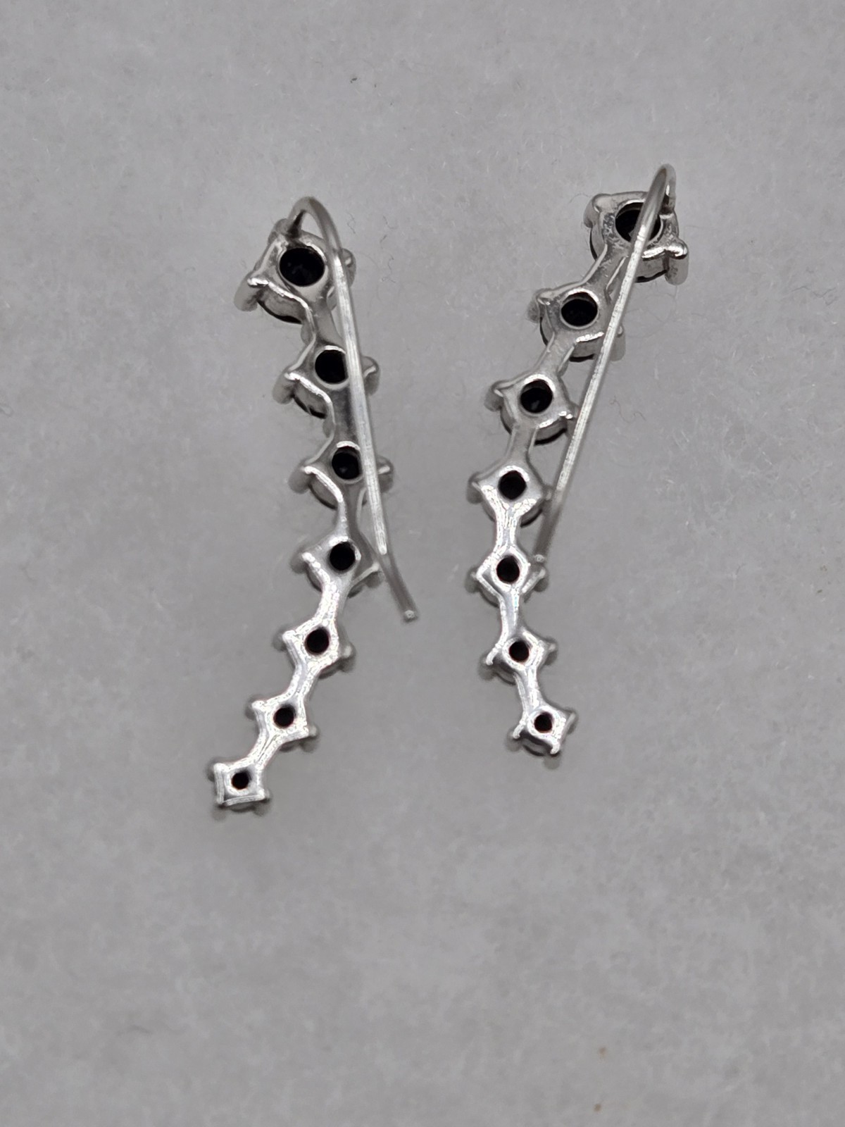 Sterling Silver Crawler Cuff Climber Earrings Black Stones