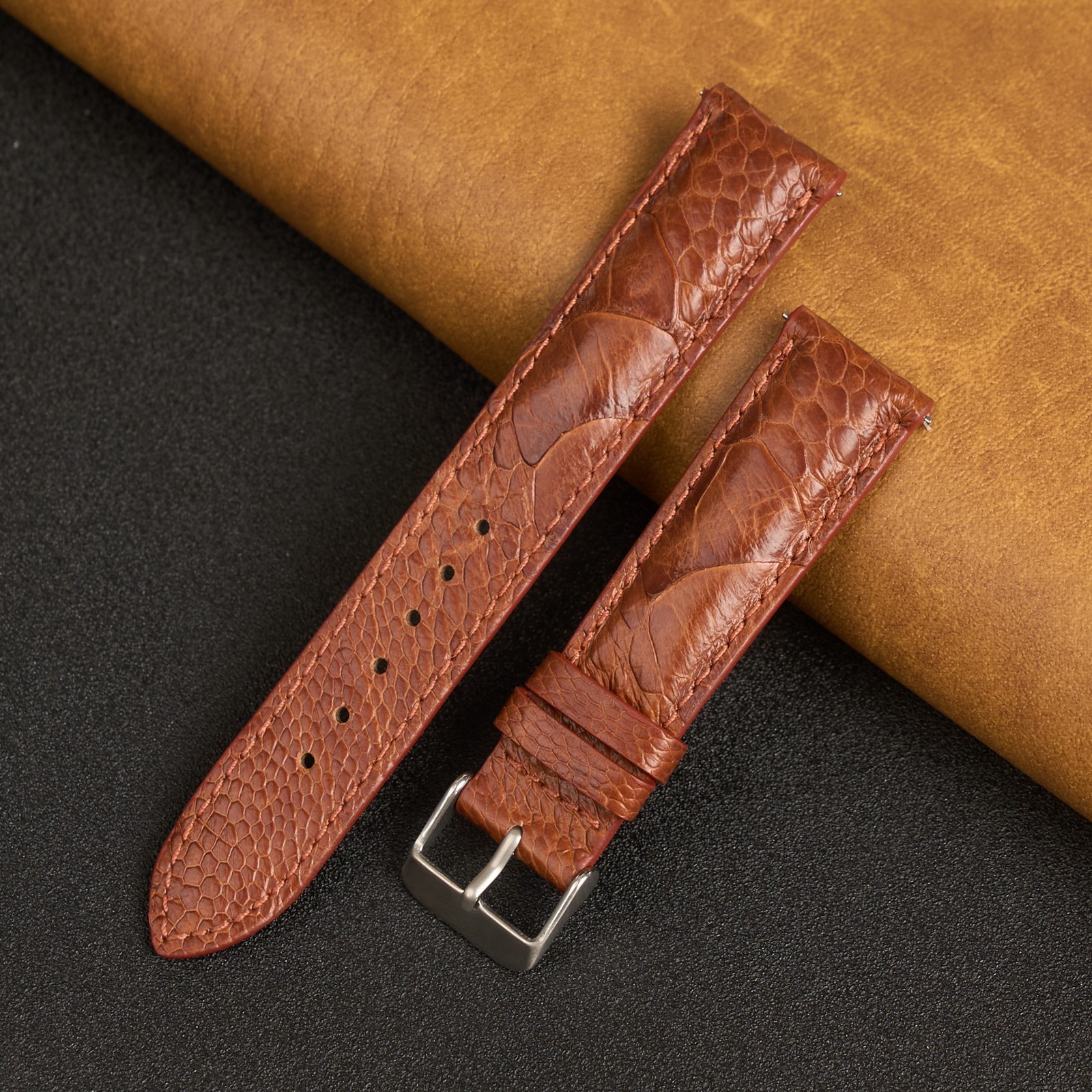 Brown Real Ostrich Leg Leather Watch Band Men Classic Ostrich Watch Strap