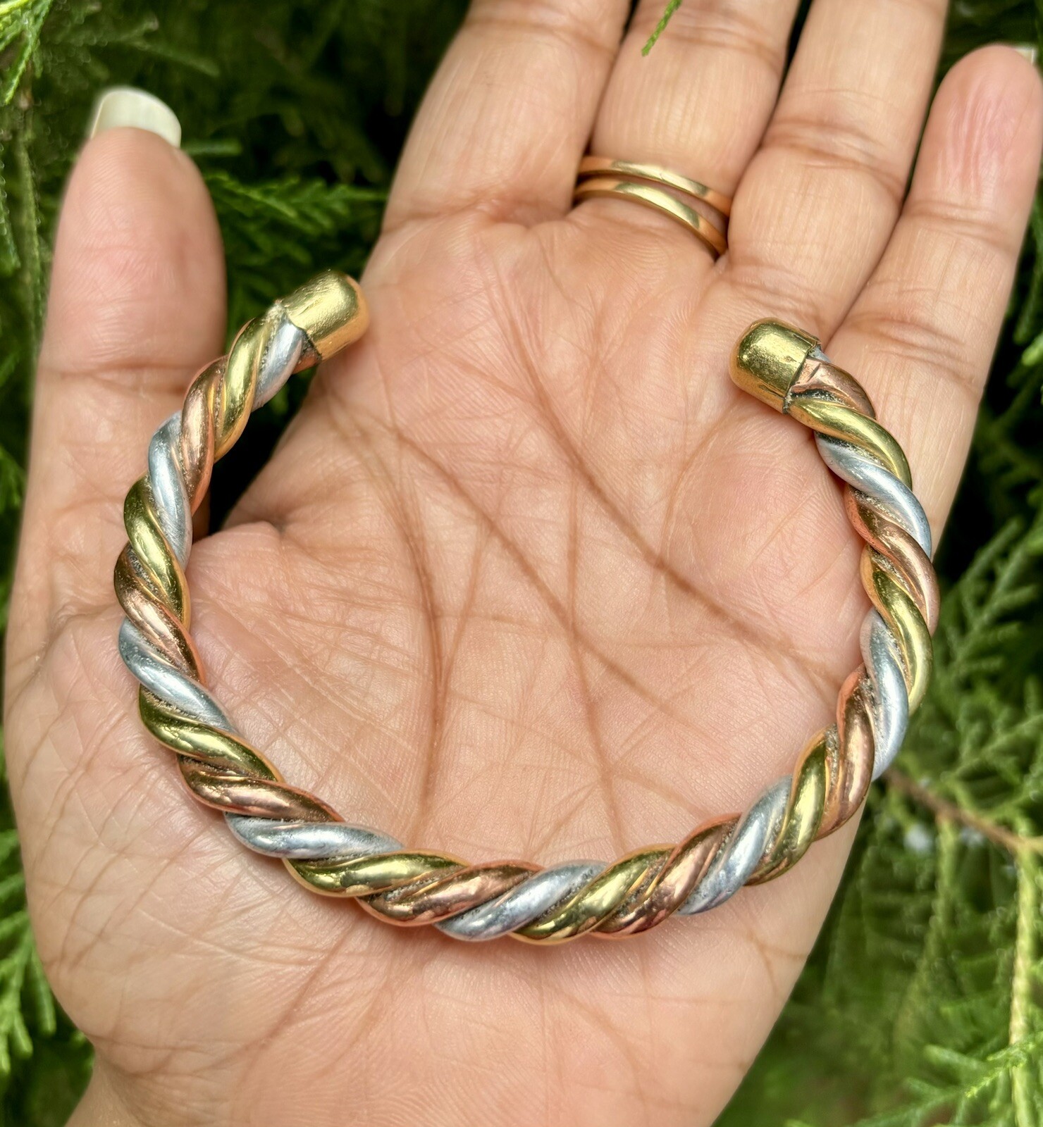 1Pc Pure Ashtadhatu Copper Brass Silver Healing Bangle Cuff Bracelet Spiritual 2