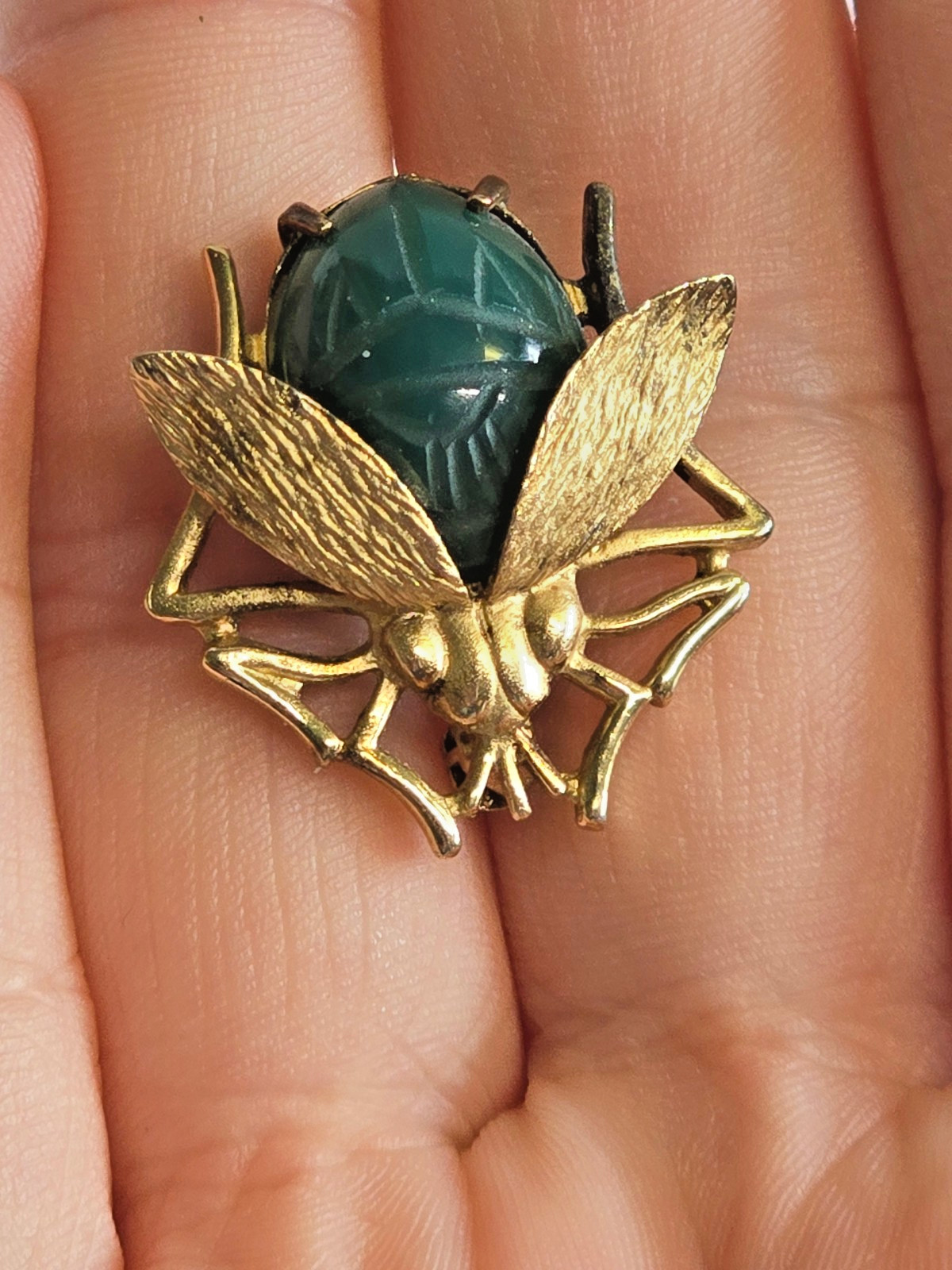 Vtg Sterling Silver Gold Vermeil Brooch 7.69g Fine Jewelry Jade Look Pin *READ*