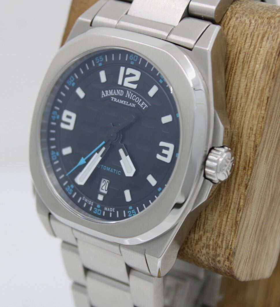 Armand Nicolet JH9 Tramelan 40mm Black Date Dial Automatic Watch W/ Box A660HAA