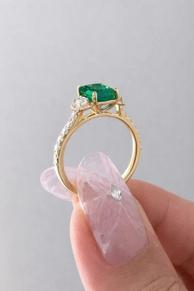 3.00 Ct Emerald Cut Lab Created Diamond & Wedding Ring 14K Yellow Gold Plated