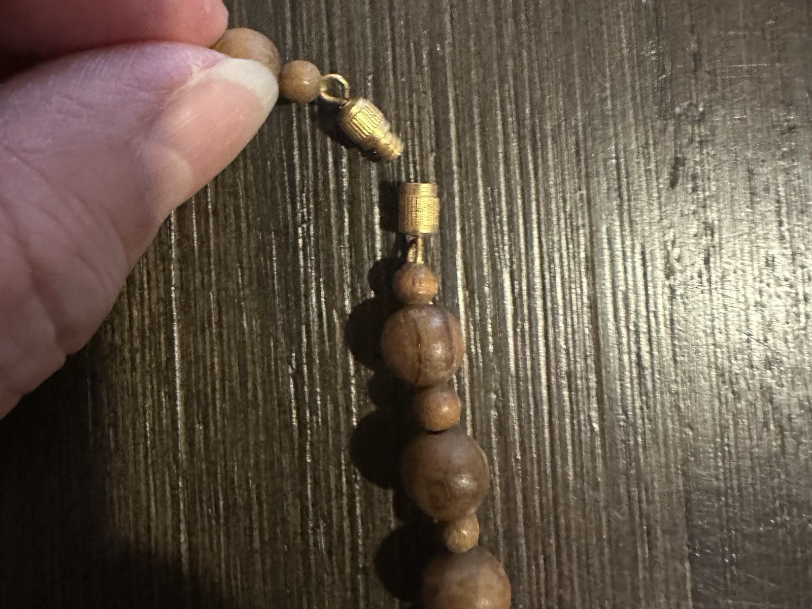 Vintage 1970s Chunky Graduated Wooden Bead Necklace with Brass Barrel Clasp