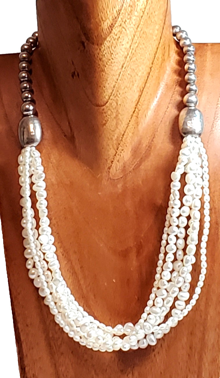 Silpada Necklace Freshwater Pearl Brushed Sterling Silver Beaded N1565 21 Inches