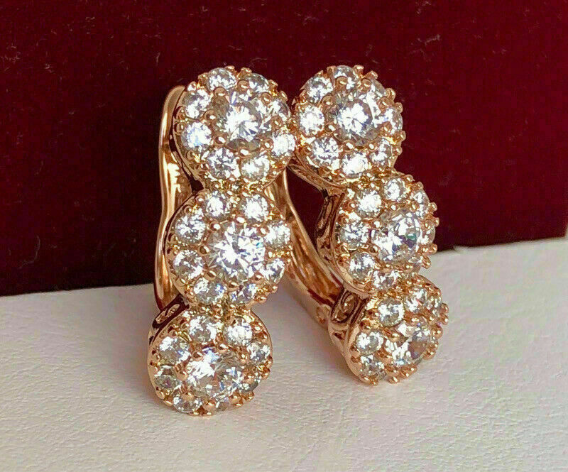 3.00Ct Lab Created Round Diamond Halo Wedding Stud Earrings 14K Rose Gold Over
