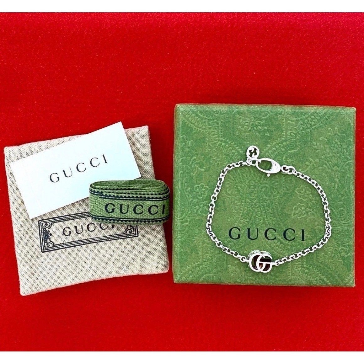 Authentic Gucci Double G Marmont Key Charm Bracelet 925 Silver Made in Italy NEW