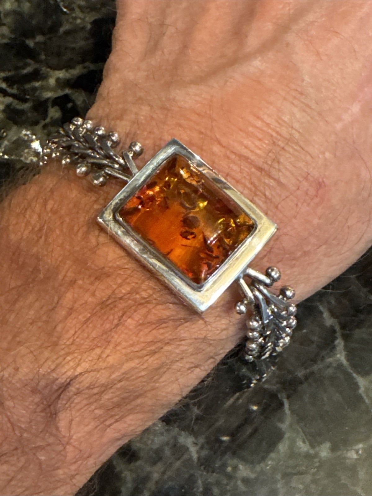 LORI BONN 925 Sterling Silver Baltic AMBER Push Lock 7″ Bracelet 42g EUC Gift