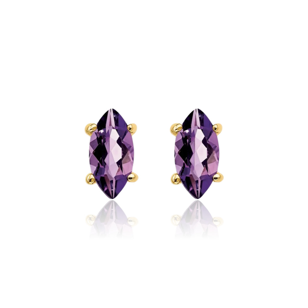 14K Solid Yellow Gold 0.44 ct Purple Amethyst Medium Stud Earrings 6mm 1/4 inch