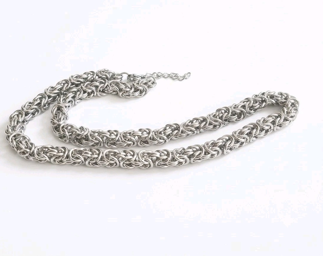 Chunky Stainless Steel Byzantine Chain Necklace 18″ 48cm Heavy 93g NWOT Modern