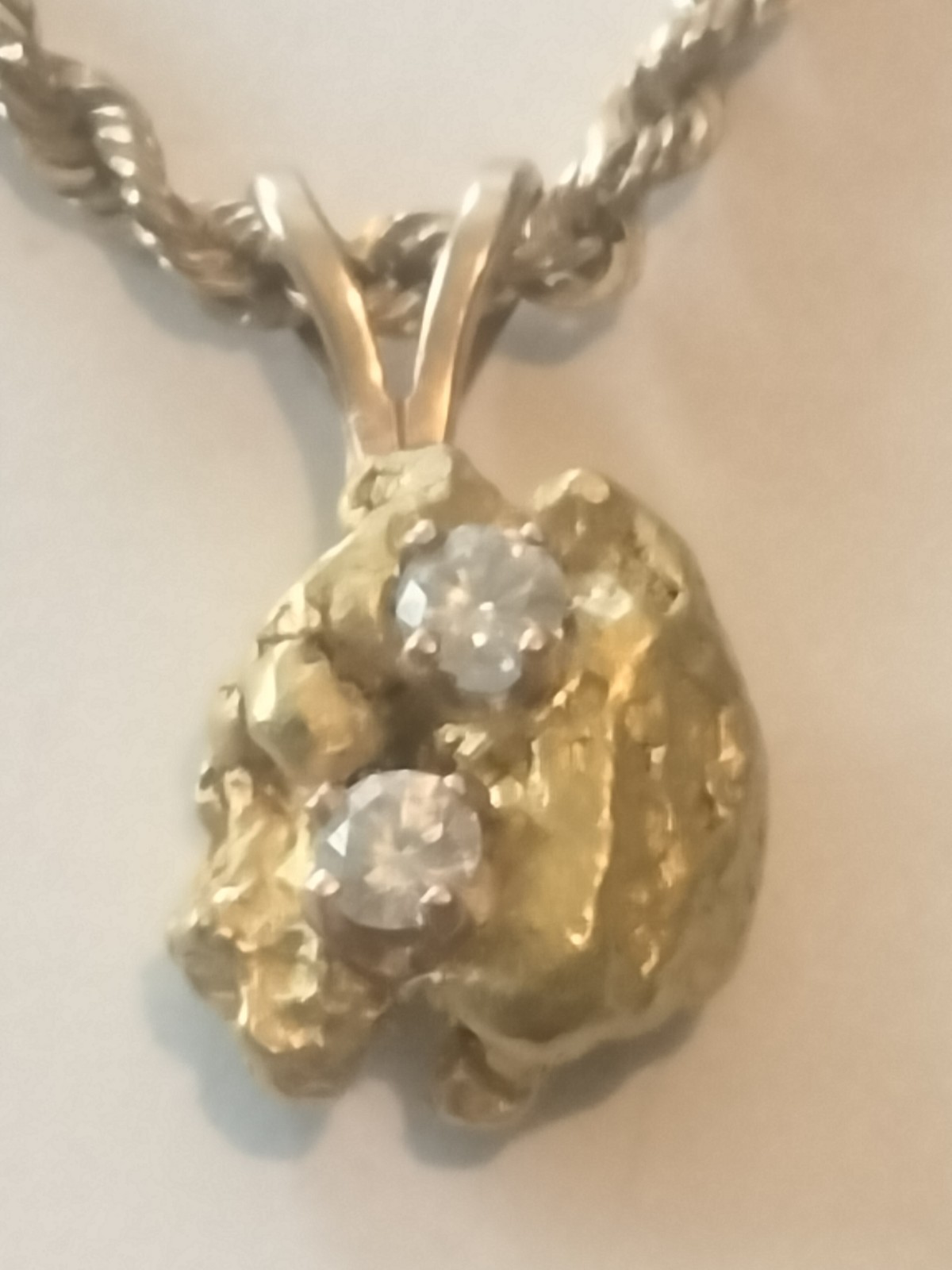 14KT Gold Rope 18″ Necklace With MT Nugget And Diamond Pendant 5.1 Grams 3 DAY