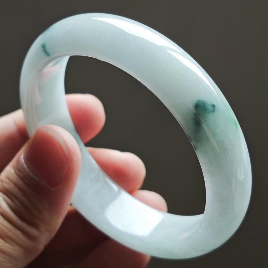 59mm White Green Emerald Jadeite Jade Bracelet Bangle Burma Jade Bangle 2359