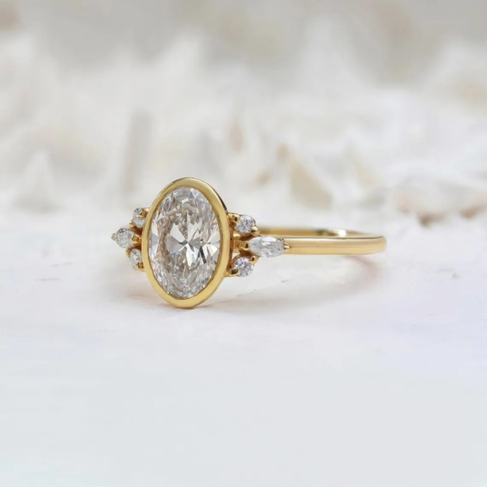 1 Carat Oval Cut Lab Grown Diamond Engagement Ring | 14k Yellow Gold VVS VS