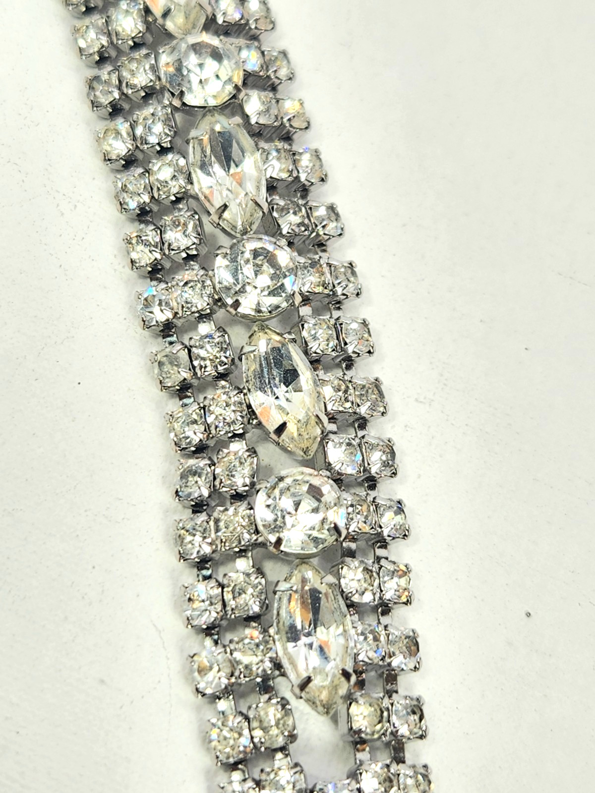 Vintage Rhinestone Bracelet Rhodium Plated White Colorless Sparkle 6 3/4″ Length