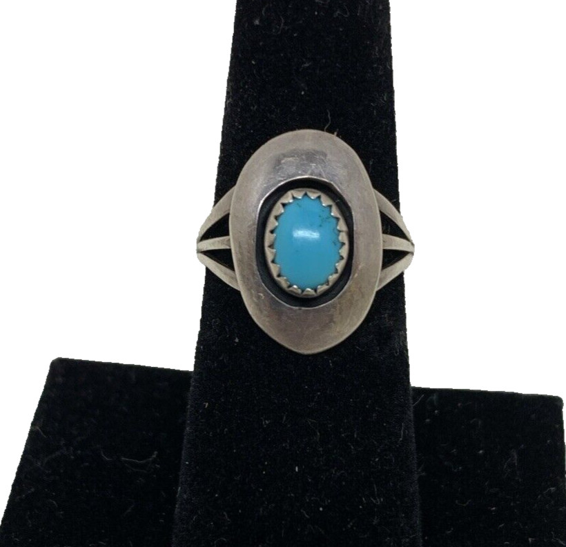 VTG Navajo Ring 925 Silver Turquoise Size 6.5 Signed Sharon Cisco 1980s 3 grams