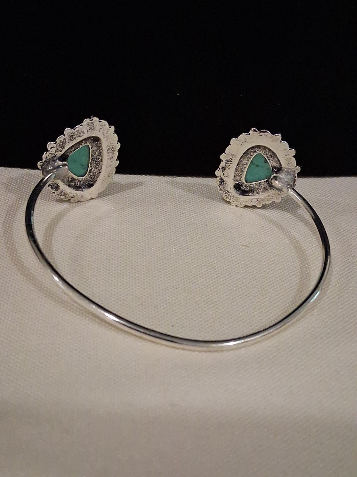 Textured Turquoise Flowers On A Western Silver Open SplitShank Cuff Bracelet