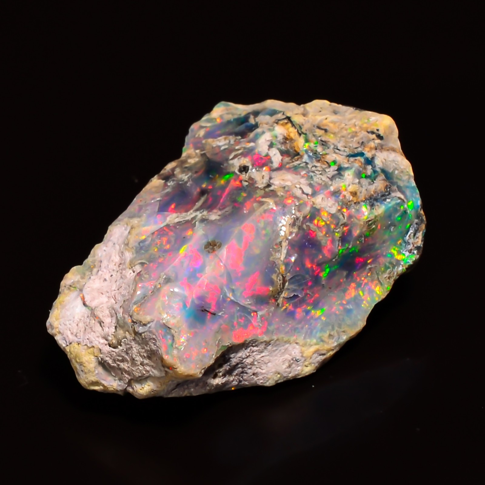 100% Natural 23.15 CT ETHIOPIAN Black OPAL ROUGH , Welo Fire Gemstone 19X28X11mm