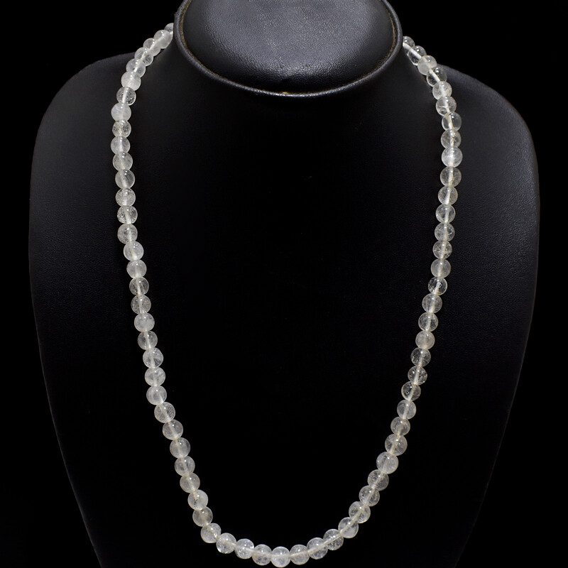 Untreated 190.00 Cts Natural White Quartz Round Shape Beads Necklace NK 08E132