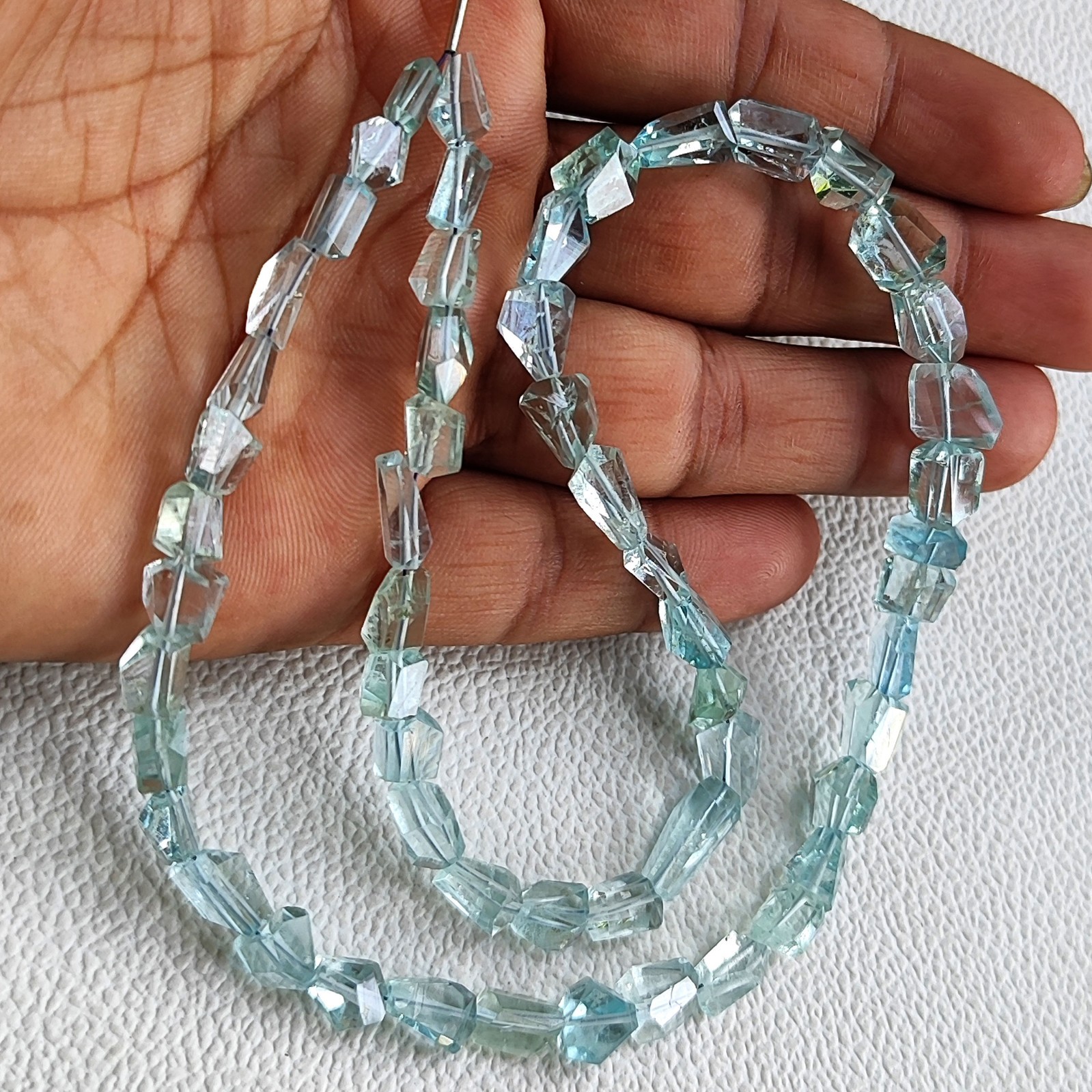 8-9mm Natural Aquamarine Faceted Nugget Beads 17″ Strand Brazil Gemstones