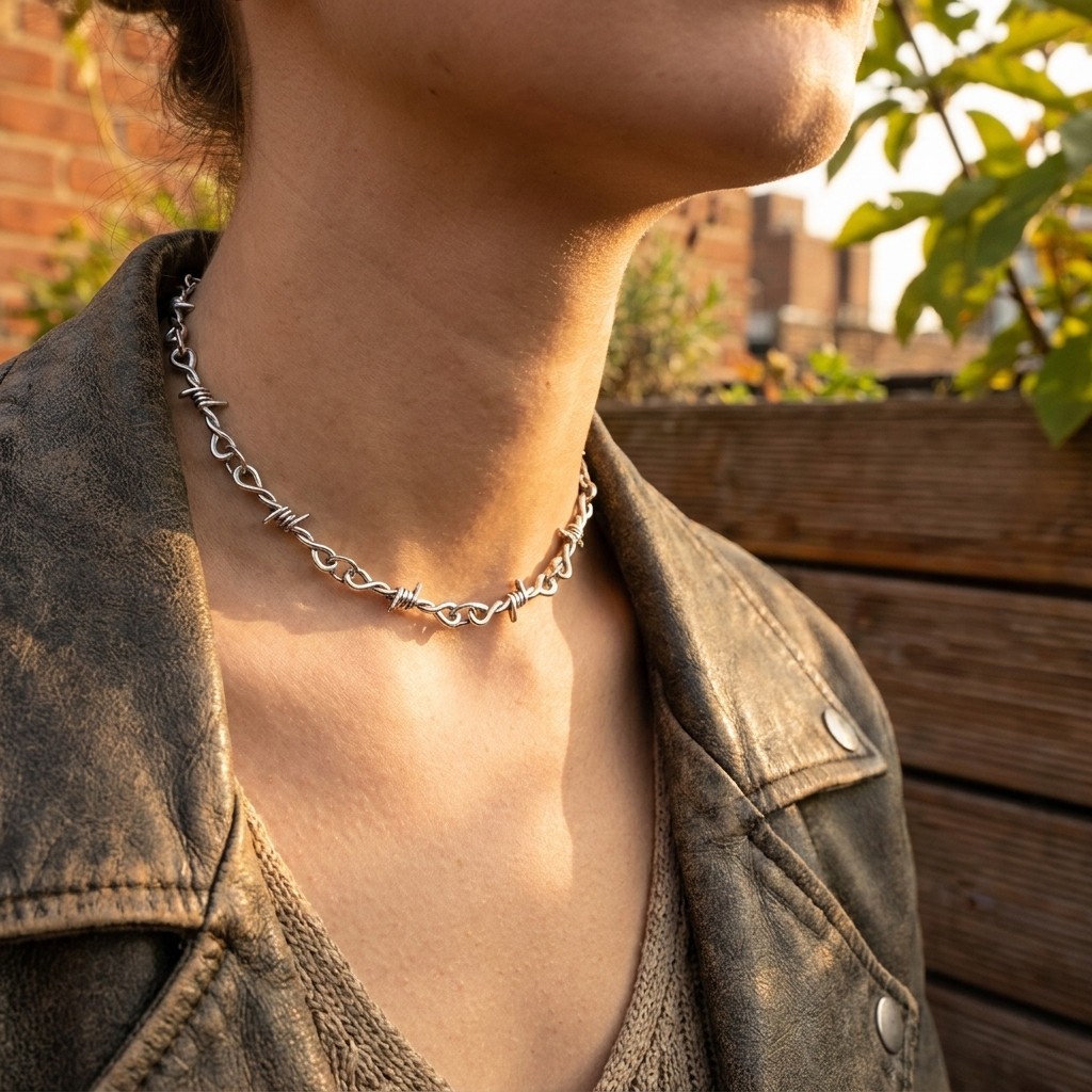 Barbed Wire Necklace Gothic Choker Metal Punk Hip Hop Chain Unisex
