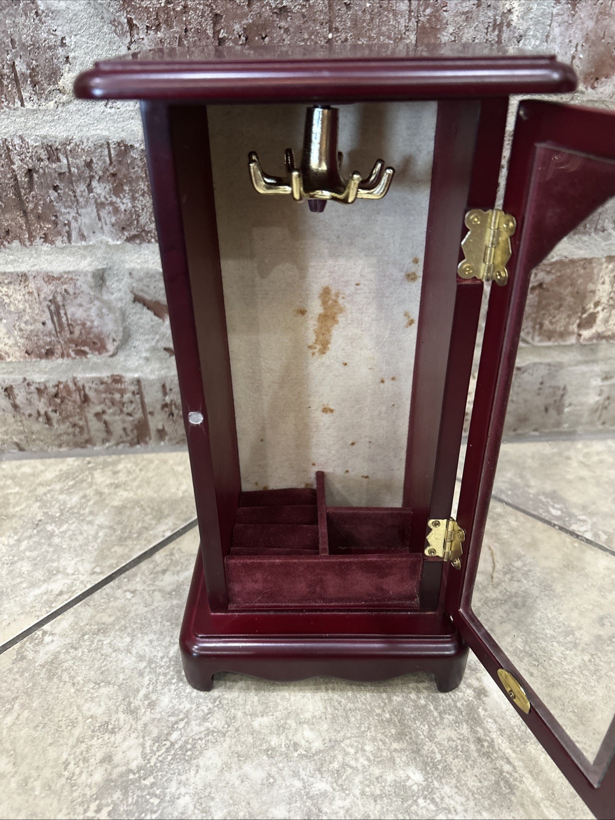 90s Vintage Glass Wood Jewelry Cabinet Box Case