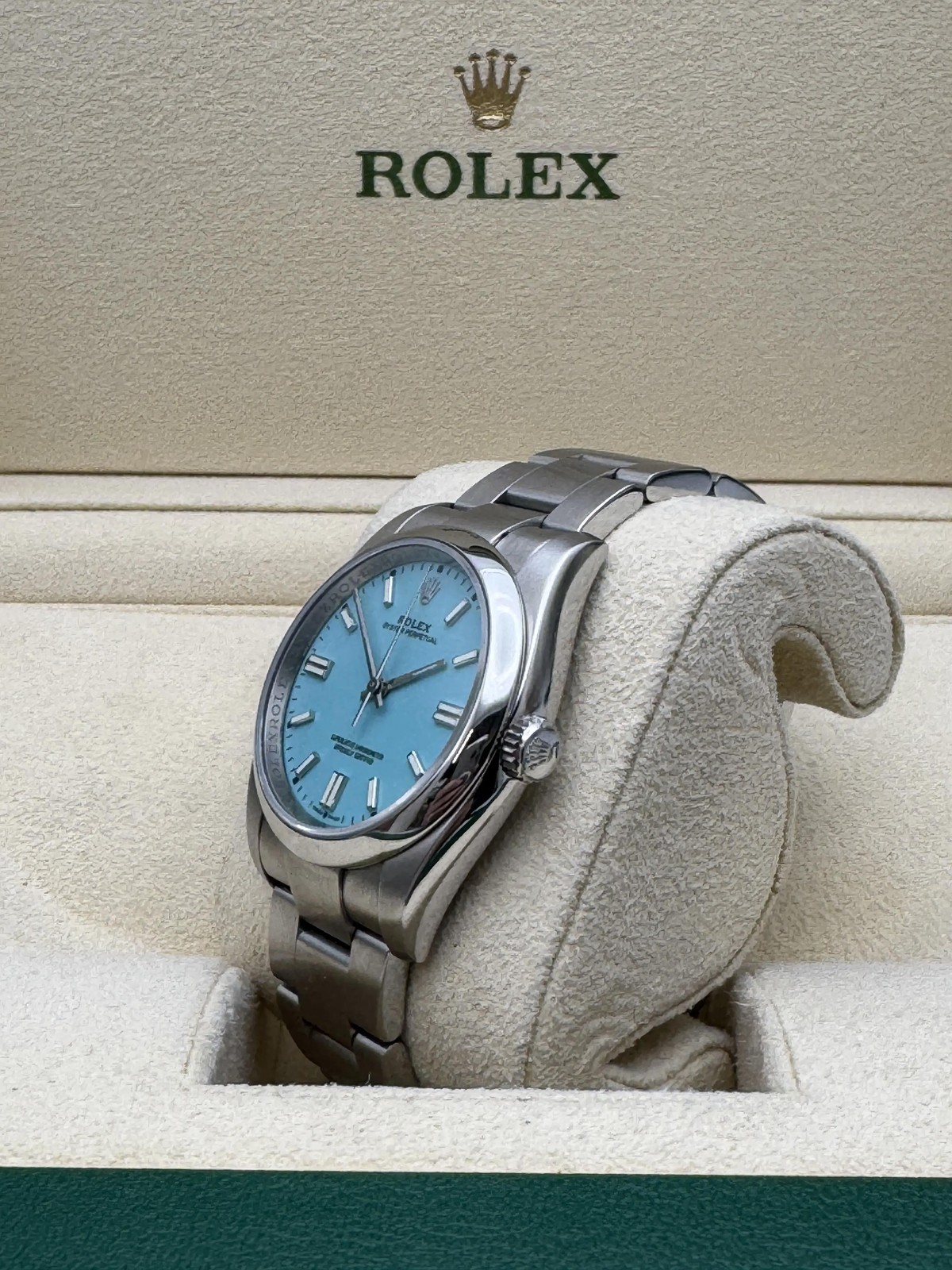 Rolex Oyster Perpetual 114300 39mm Custom Turquoise Dial Box Papers 124300 Style