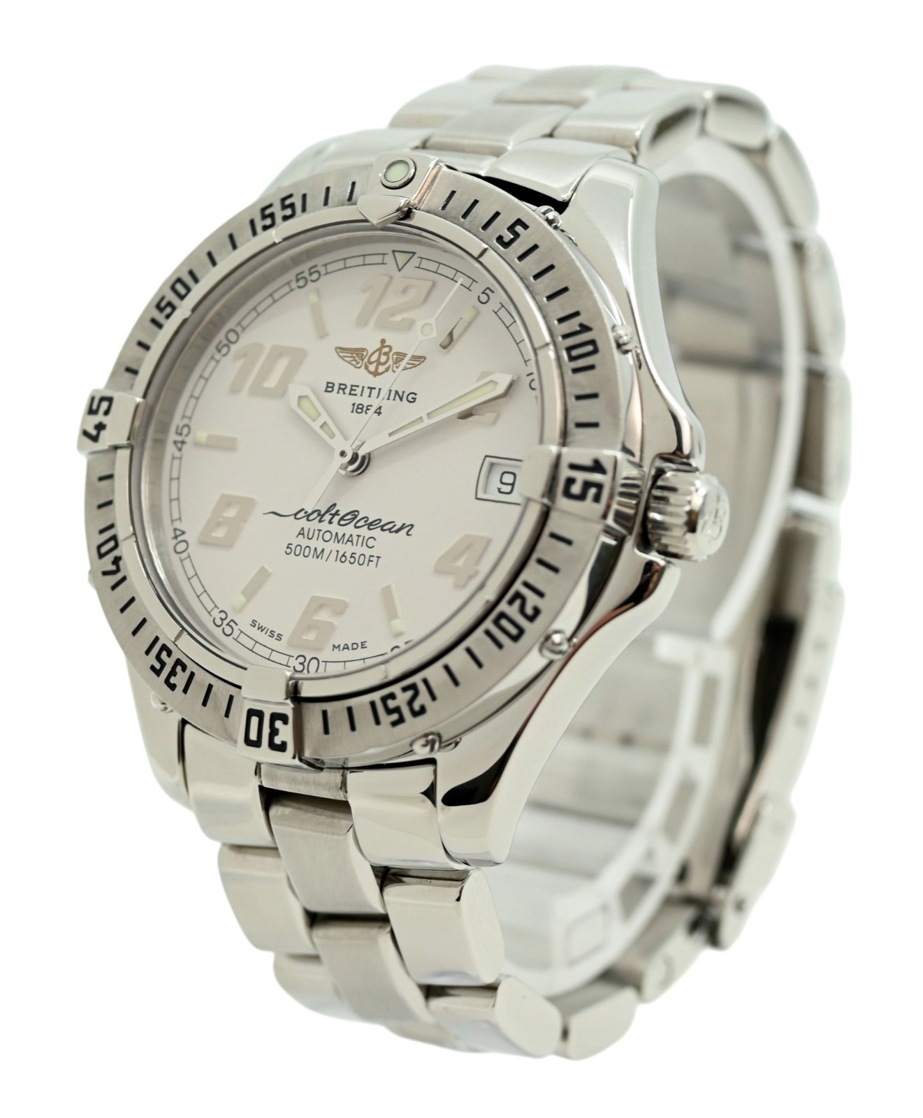 Breitling Men’s 38mm Colt 500M White Dial Automatic Swiss SS Watch! Ref: A17350!