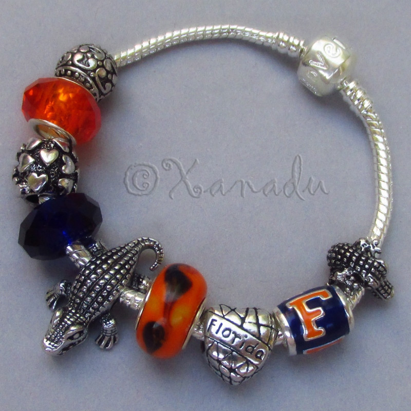 Florida Gators European Charm Bracelet w Blue Orange University Of Florida Logo