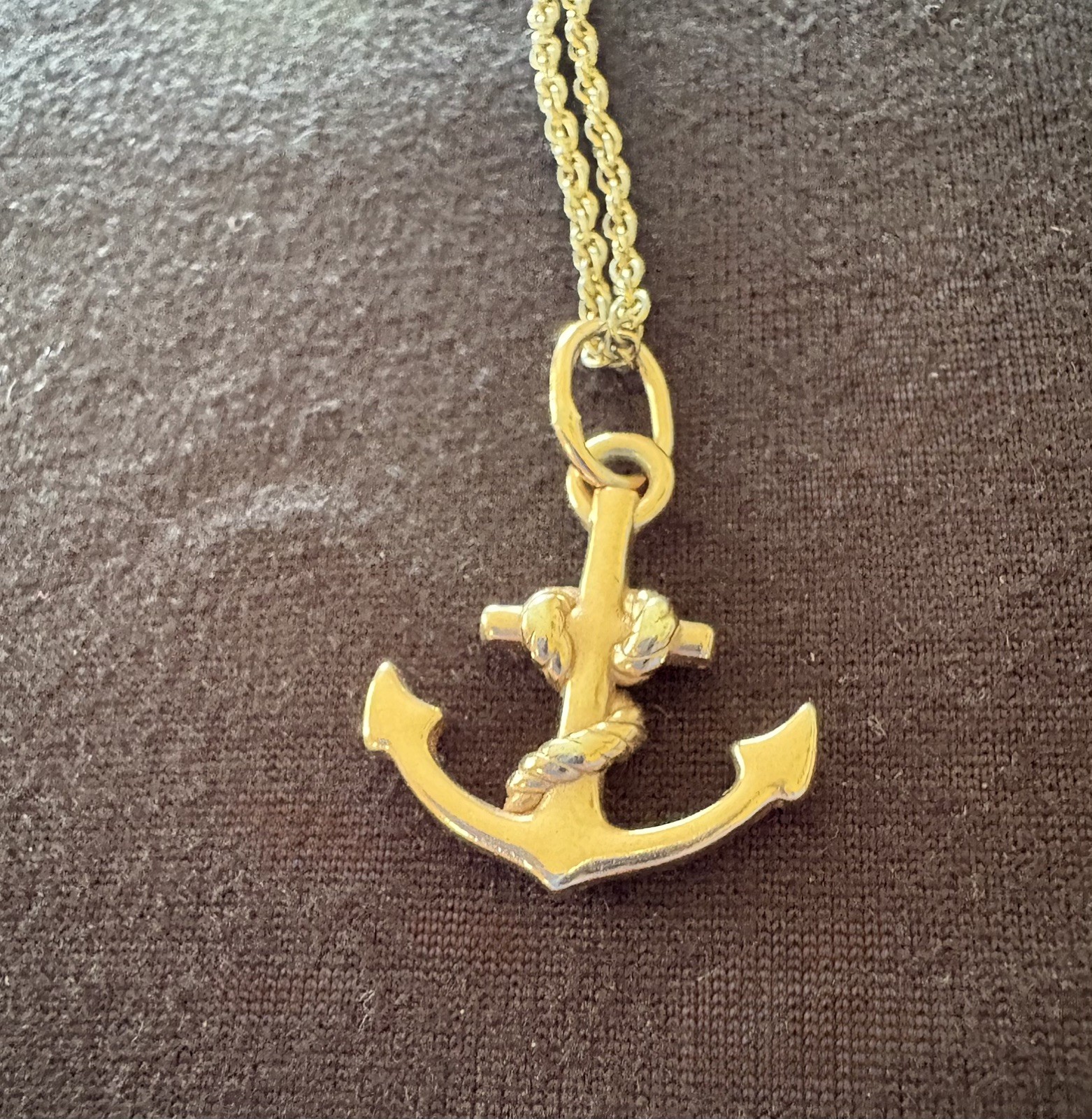 925 Italy Goldtone Over Sterling Silver Anchor Pendant & Rope Chain 22”