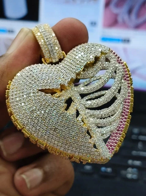 3.60Ct Round Cut Moissanite Customized Broken Heart Pendant Two Tone Gold Plated
