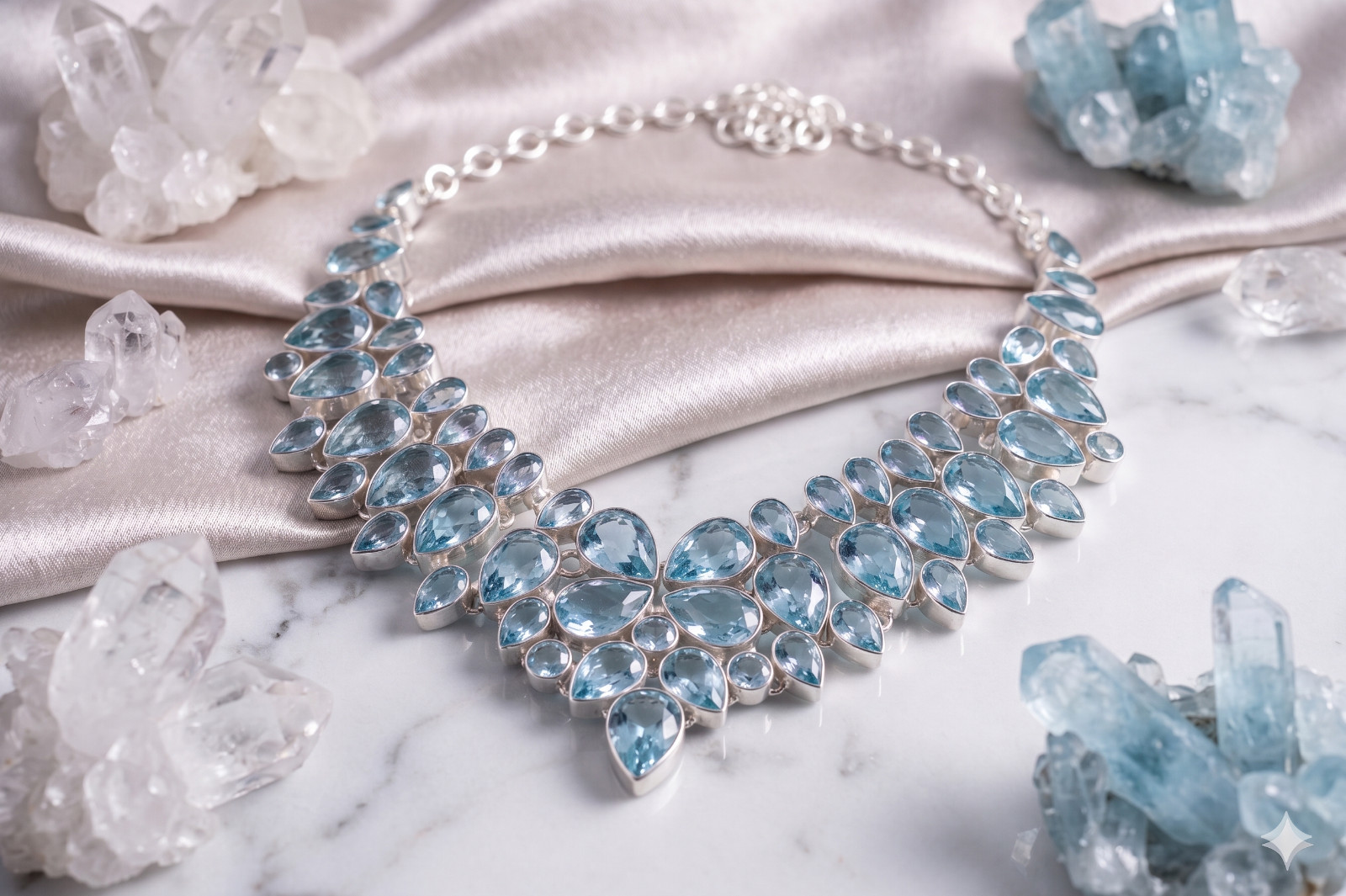 Blue Aquamarine Necklace 925 Sterling Silver Gemstone Handmade Jewelry S-18″