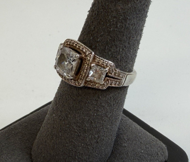 Honora 925 Sterling Silver CZ Three Stone Halo Sz 6.25 Ring Rose Gold 4.0g