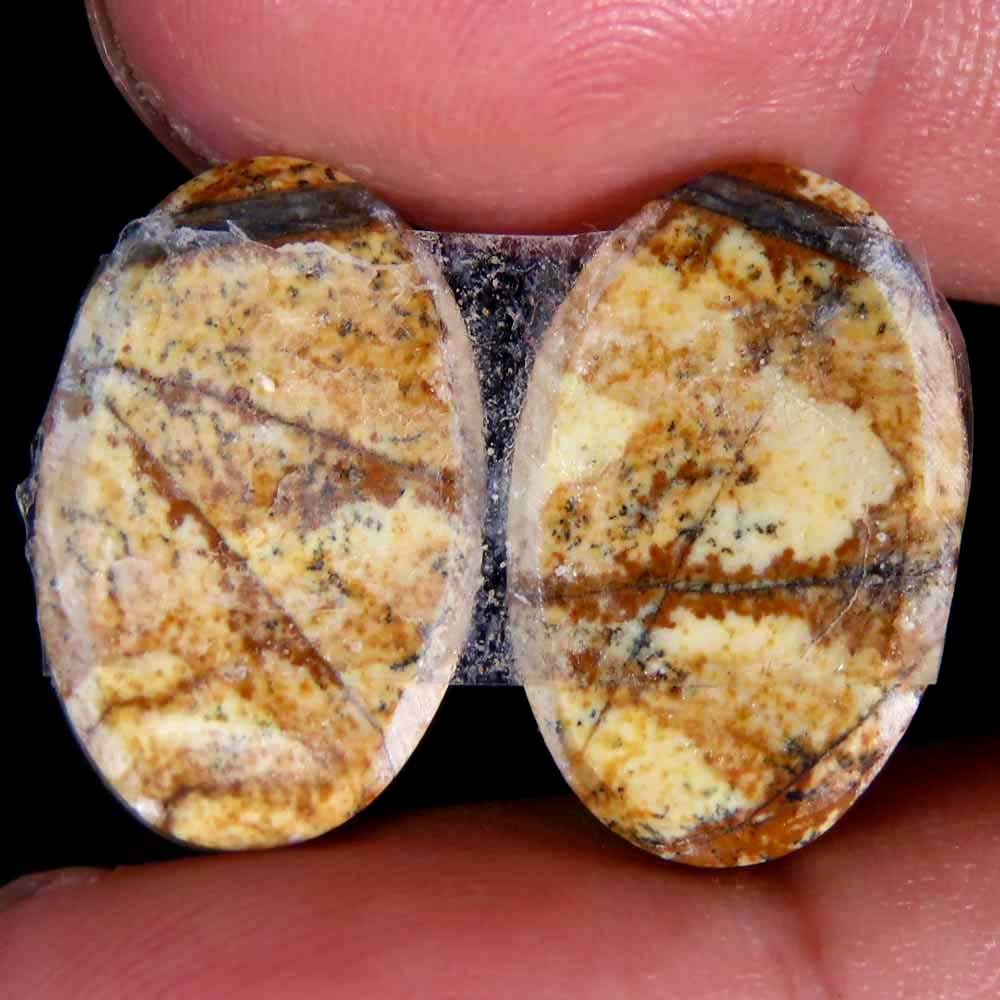 19.50Cts.100% Natural Designer Picture Jasper Oval 12x19x5mm cab Pair Gemstone