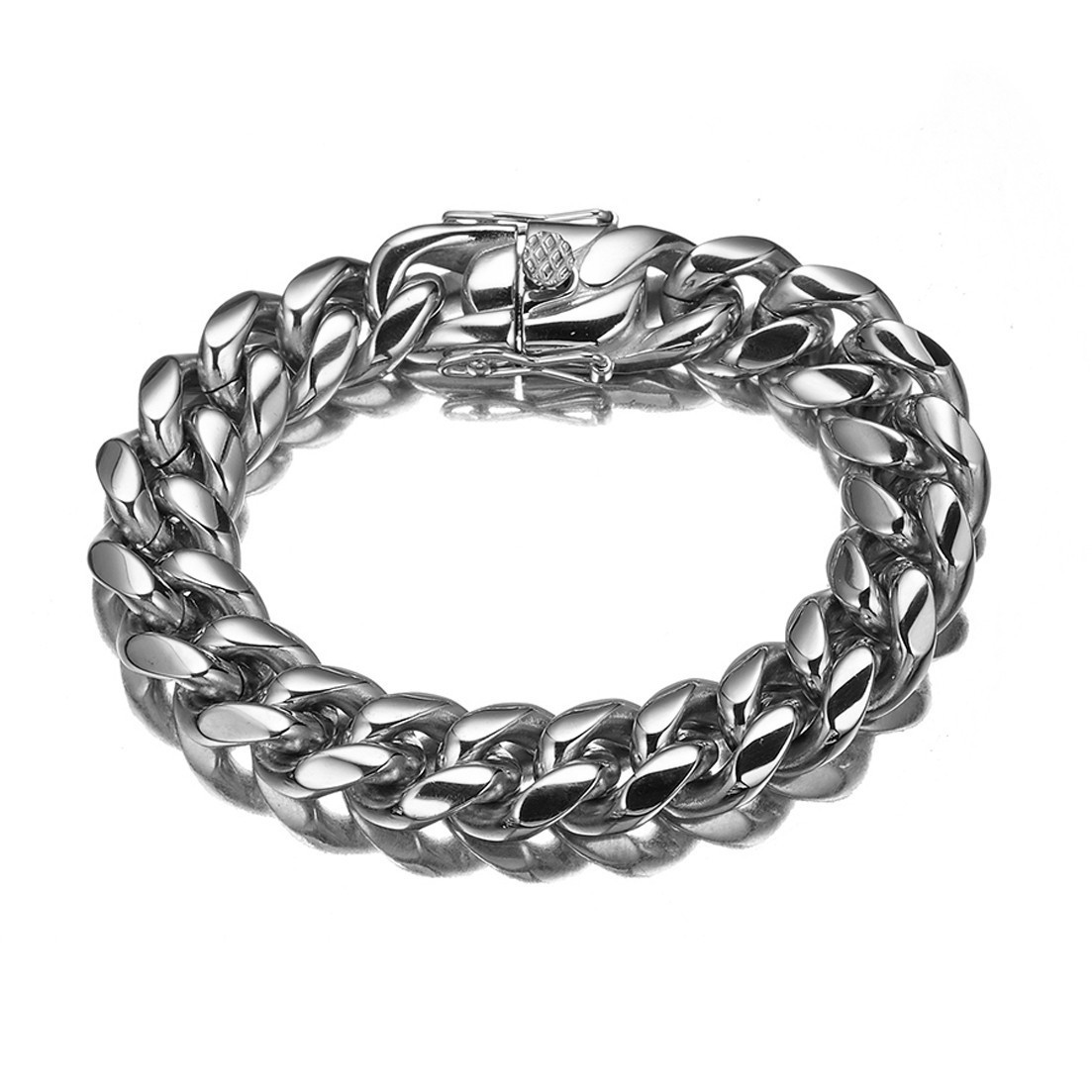 14mm*8.5in Fine Cuban Chain Stainless Steel Encrypted Electroplated Bracelet