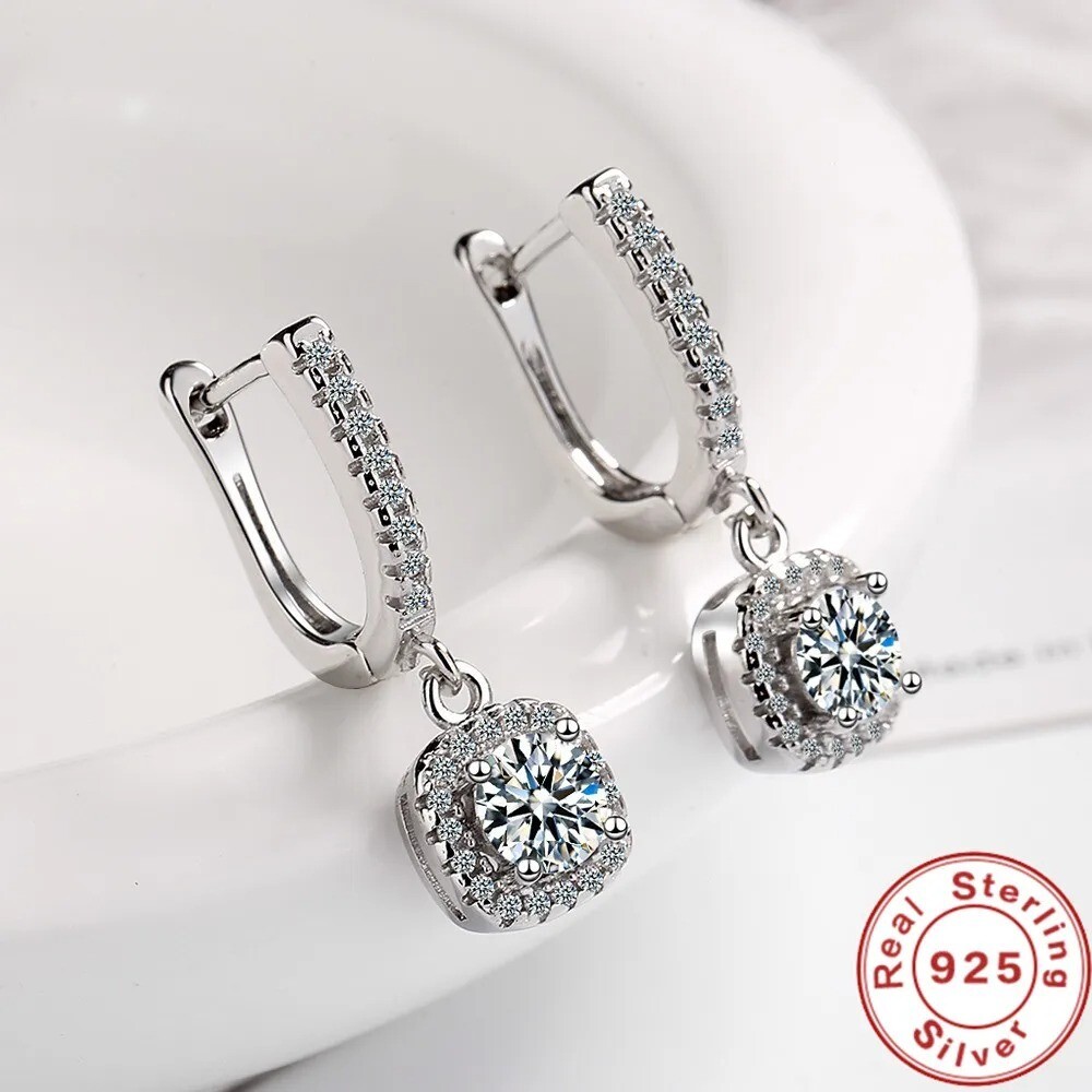 Lab Created 2CT Moissanite 925 Sterling Silver Huggie Hoop Earring for Women