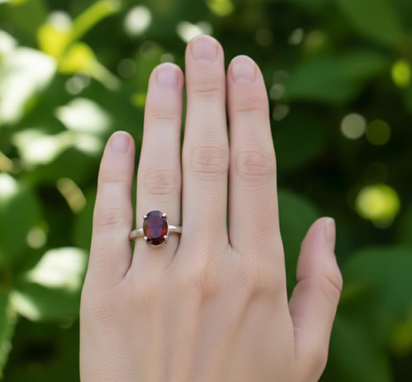 Lab Grown Garnet Ring 925 Sterling Silver Solitaire Engagement Ring wedding