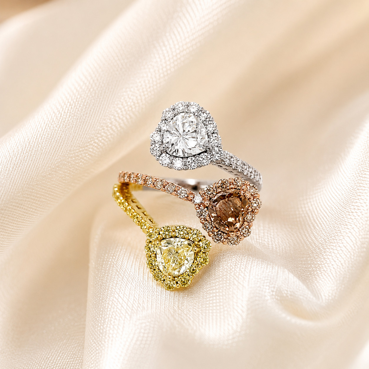 4.83ct GIA Fancy Yellow Orange Brown Diamond Ring 18K Tri-Gold | Heart Diamond H