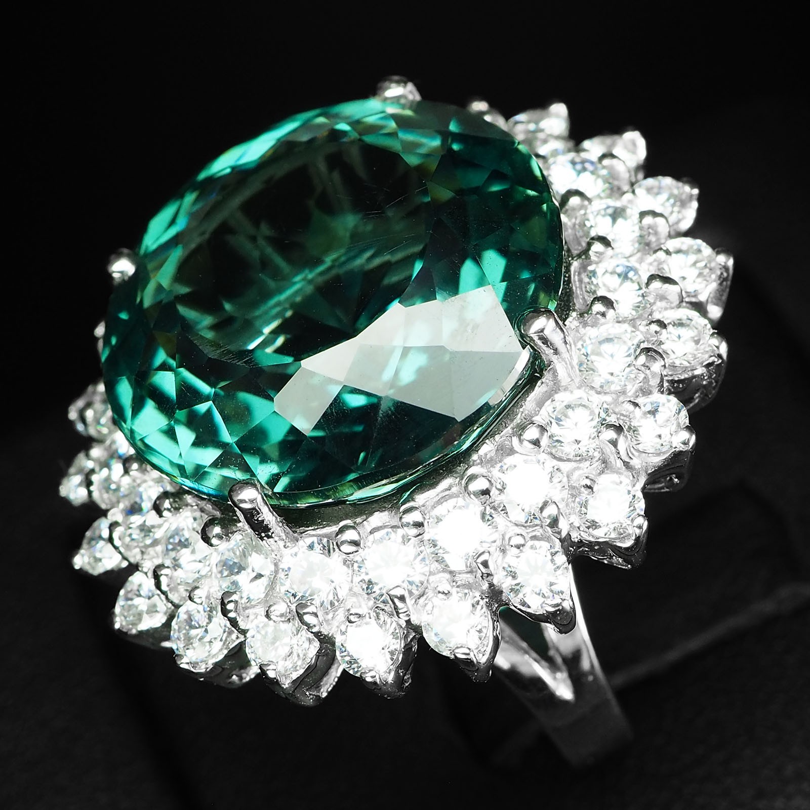 Lagoon Blue Tourmaline Round 23.70Ct 925 Sterling Silver Handmade Ring Size 6.25
