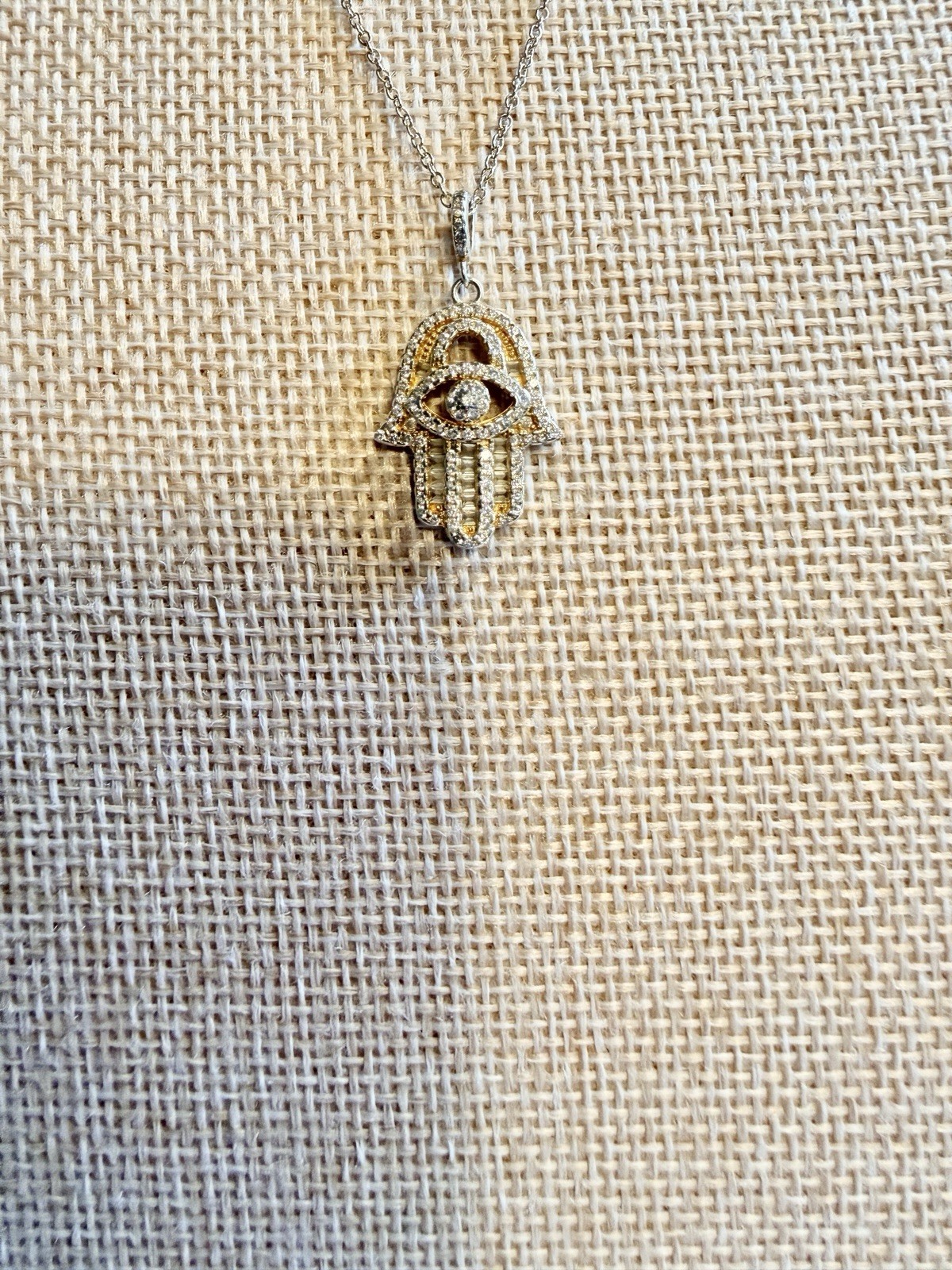 FZN 925 Gold Vermeil CZ Hamsa Pendant Chain. 18.5in Long. Ak
