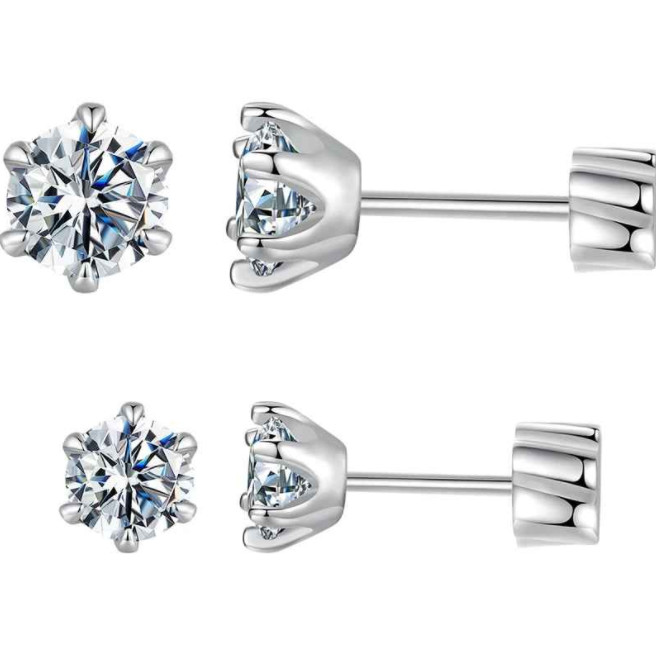 18k White Gold Plated 1CT Moissanite Screw Back Stud Earrings for Women With GRA